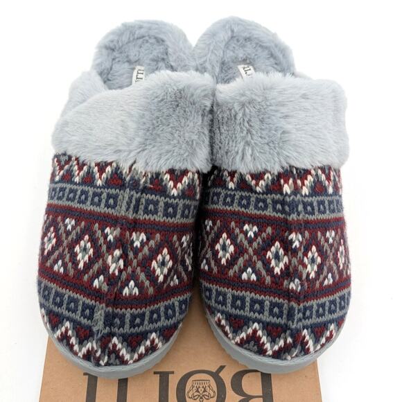 Born Fair Isle Faux Fur Scuff Slippers Slip On Women's Blue Size US7-8 EU39 - Picture 3 of 10